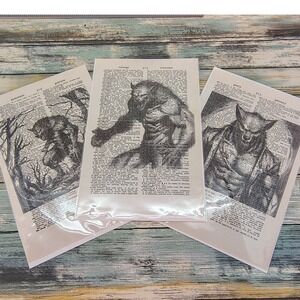 Halloween Werewolf‎ Vintage Dictionary Page Decor Spooky Myth Gothic Home Decor